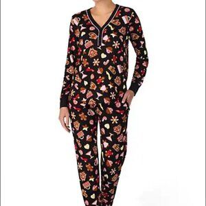 2-Piece Print Henley Top & Pull-On Pants Pyjama Set In Black Multi Print